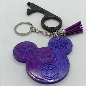 Mickey Mouse Head Charm Glitter Keychain w/ Tassel & Contactless Safety Tool